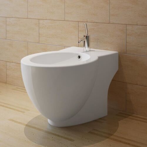 Bidet rond céramique blanc 58x40x40 cm trou robinet 35 mm siphon 40 mm