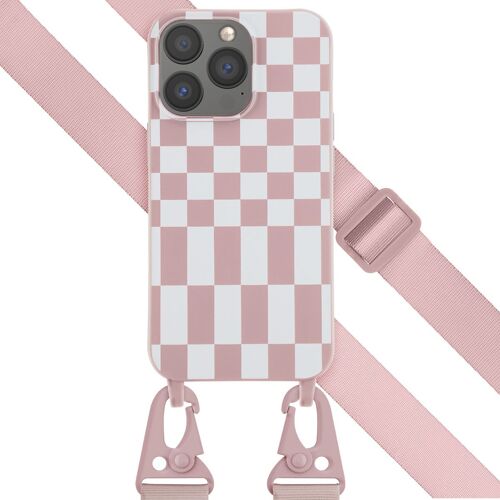 Selencia ¿Coque design en silicone avec cordon amovible iPhone 13 Pro Irregular Check Sand Pink
