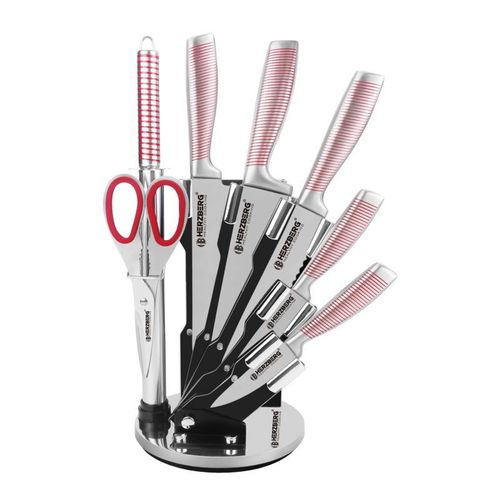 Set De Couteaux 8 Pièces Rouge Herzberg Hgskn8-Red