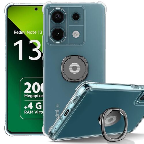 Coque Silicone Pour Xiaomi Redmi Note 13 Pro 5g (Pas Pour 4g) Transparent Antichoc Renforcé Avec Support Noir - E.F.Connection