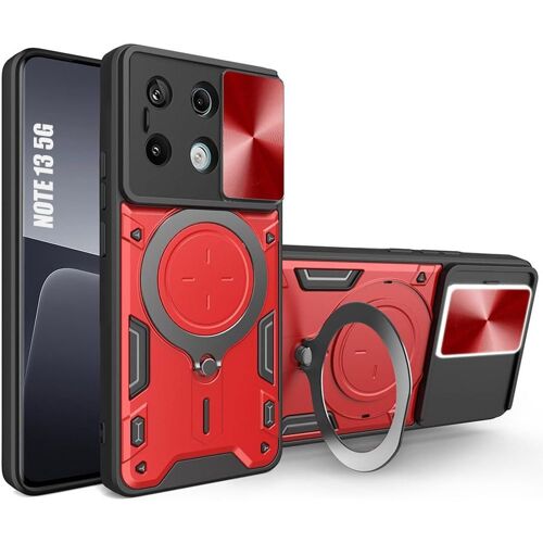 Coque pour Xiaomi Redmi Note 13 5G (pas pour 4G) - Rouge - Antichoc Armure en PC + TPU avec Ring-stand Rotatif et Protection Caméra - E.F.Connection
