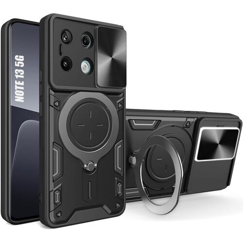 Coque pour Xiaomi Redmi Note 13 5G (pas pour 4G), Noir, Protection en PC + TPU avec Support Rotatif et Cache Caméra - E.F.Connection