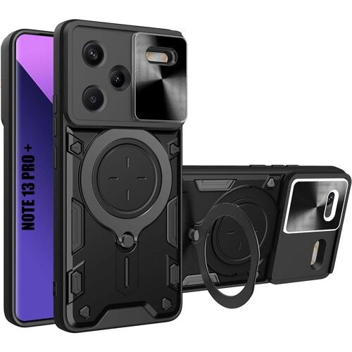Coque pour Xiaomi Redmi Note 13 Pro+ 5G / Note 13 Pro Plus 5G, Style Armure en PC +TPU avec Ring-stand Rotatif, Noir - E.F.Connection