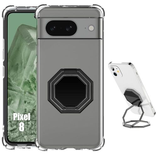 Coque pour Google Pixel 8 - Protection Silicone Transparent Antichoc avec Support Ajustable Octogonal - E.F.Connection