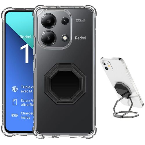 Coque pour Xiaomi Redmi Note 13 4G (pas pour 5G) Silicone Ultra Slim Antichoc avec Support Multi-Angle Rotation Noir - E.F.Connection