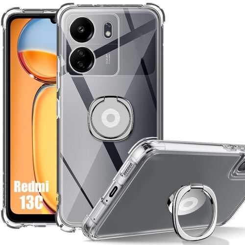 Coque Pour Xiaomi Redmi 13c, Silicone Antichoc Transparent Slim Coins Renforcés Avec Support Argenté - E.F.Connection