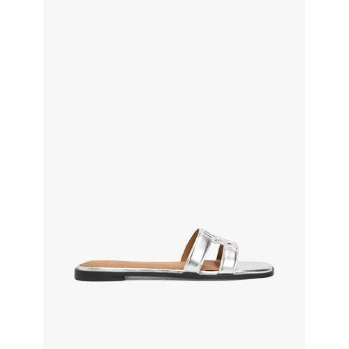 Mules En Cuir Métallisé Monogramme Th Th Logo Strap Metallic Mule/silver