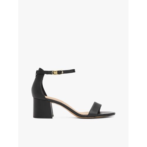 Sandales En Cuir Talon Carré Et Monogramme Leather Ankle Strap Heel Sandal/black