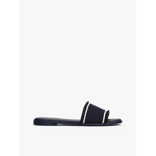 Sandales En Toile Bords Effilochés Fringe Canvas Flat Sandal/space Blue