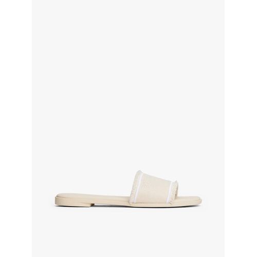Sandales En Toile Bords Effilochés Fringe Canvas Flat Sandal/muslin