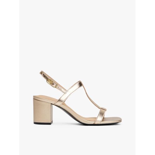 Sandales En Cuir Métallisé Talon Carré Leather Block Heel Sandal Metal/gold