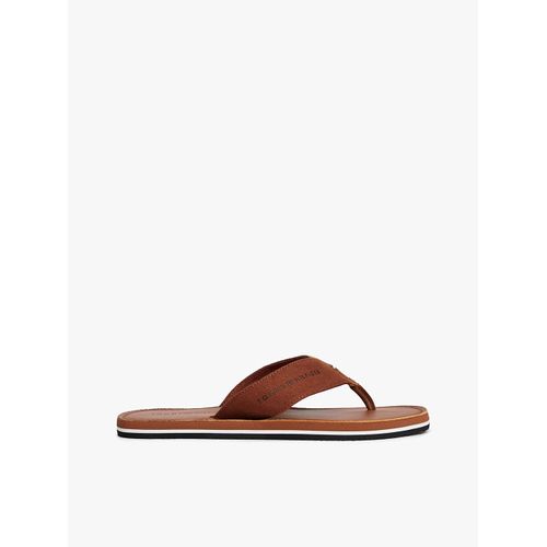 Tongs Bride En Toile Et Logo Hilfiger Leather Beach Sandal/winter Cognac