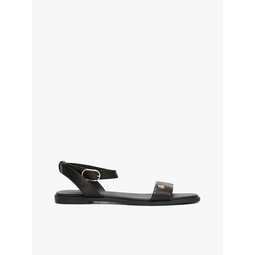 Sandales En Cuir Plaque Monogramme Th Ankle Strap Leather Sandal/black