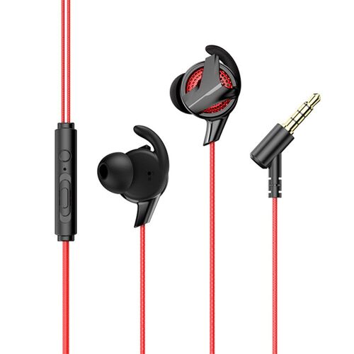 Filaire Gaming HiFi écouteurs 3,5 mm Intra-auriculaires Musique Stéréo écouteurs avec Microphone, Rouge