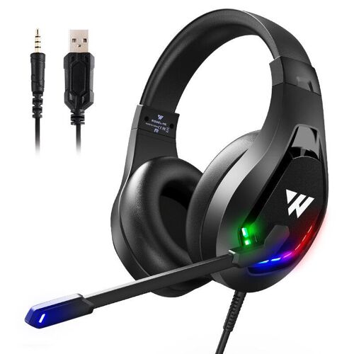 Casque de jeu avec pilote 50 mm Casque filaire à suppression de bruit ambiophonique stéréo 3D avec microphone omnidirectionnel, noir