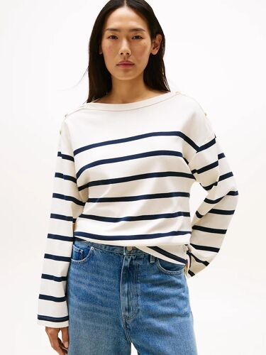 Haut À Col Bateau Et Manches Longues Lwk Gold Button Boat-Nk Ls Tee/Ivory Silk/Dark Night Navy Stp - Xxl