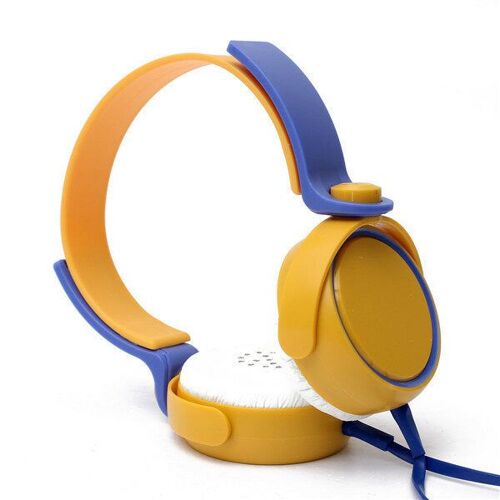 Casque stéréo coloré de 3,5 mm sur l'écouteur d'oreille avec microphone, jaune bleu