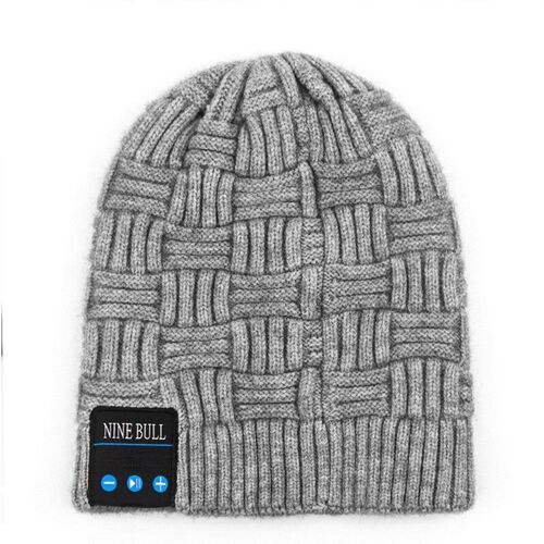 Casque Bluetooth sans Fil Chapeau Stéréo Mains Libres Appel Musique Bonnet Intelligent Tricoté Sports de Plein Air d'hiver Over-Head avec Micro, Bonnet en Tricot,Gris