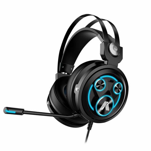 Casque de jeu filaire avec son vibrant 7.1 Port USB 3,5 mm Casque de musique pour PC E-Sport XBox PS4, Bleu