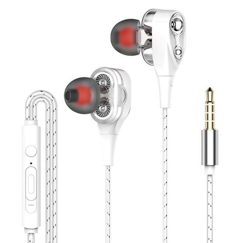 écouteurs intra-auriculaires filaires stéréo à double pilote dynamique pour iPhone huawei, blanc