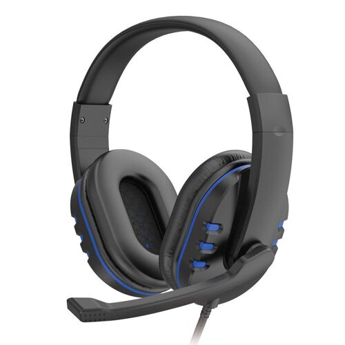 Casque de jeu 40 mm Pilotes Surround Sound Bass 3,5 mm Casque filaire monté sur la tête avec micro pour gamer, bleu + sac d'emballage