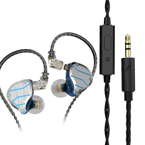 écouteurs intra-auriculaires en métal basse HiFi casque moniteur écouteurs antibruit 3,5 mm casque filaire avec micro, bleu