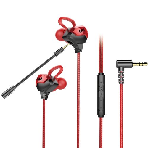 écouteurs filaires Stéréo Réduction du bruit écouteurs intra-auriculaires dynamiques Casque de jeu 3,5 mm avec micro, noir et rouge