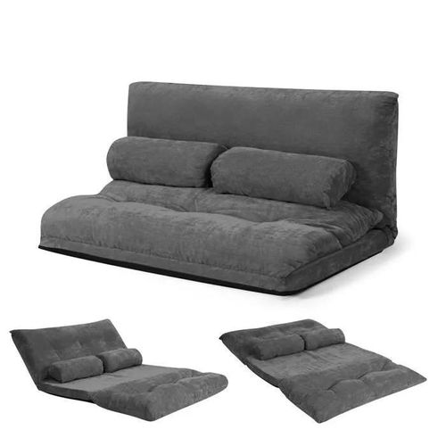 Costway Canapé Lit / Chauffeuse Convertible - 2 Places Dossier Réglable 6 Positions, Tissu Velours Côtelé Détachable Et Lavable Gris