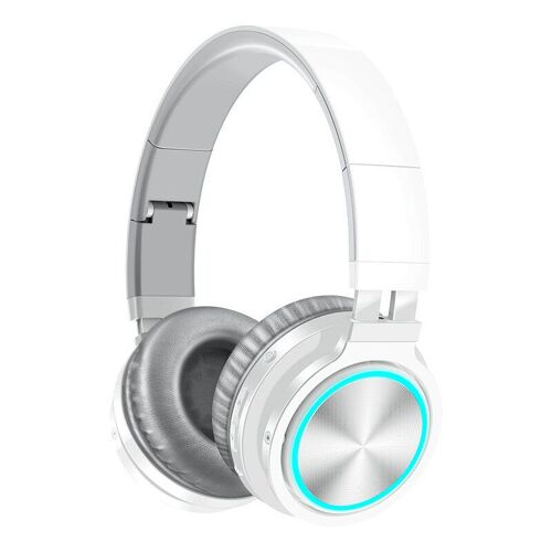 Casque Pliable Bluetooth 5.0 RVB Lumière Forte Casque De Controle Du Volume Des Basses Avec Micro Pour Téléphones Mobiles,Blanc