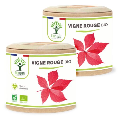 Vigne Rouge Bio - Complément Alimentaire - Jambes Lourdes Circulation Sanguine - 300 Mg De Feuille De Vigne/Gélule - Fabriqué En France - Vegan - 2x60 Gélules 