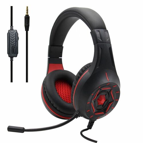 Casque de jeu Casque de jeu stéréo filaire 3,5 mm avec microphone à réduction de bruit Casque de jeu, rouge