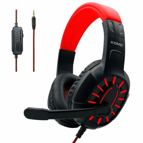 Casque de jeu stéréo 40 mm Pilotes dynamiques Réduction du bruit écouteur 3,5 mm Filaire Casque de jeu avec micro, Noir + Rouge
