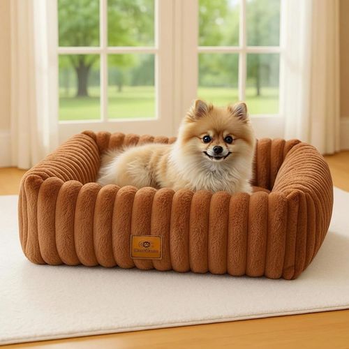 Panier Pour Chien Dehoussable Lavable, Lit Chien Duveteux Antidérapant Petit (Marron, S(51x48x15cm))