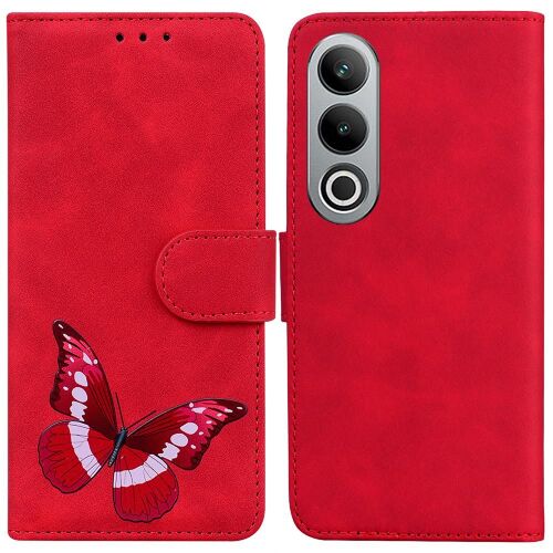 Étui Pour Oneplus Nord Ce4 5g Papillon Portefeuille Fentes Pour Cartes Couverture Flip Folio Couleur Imprimée - Rouge