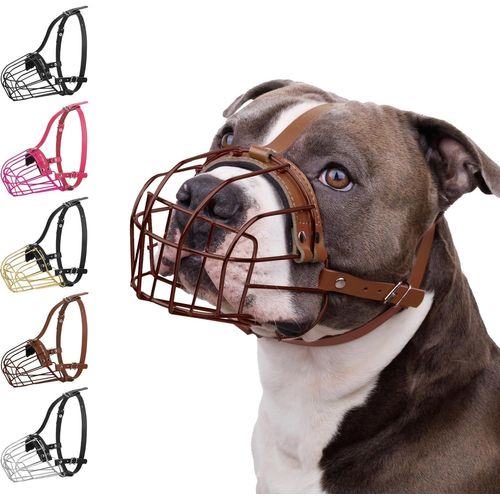Bronzedog Muselière Pour Chien En Métal Amstaff Panier En Fil De Fer Sangles Réglables En Cuir Pour Grands Chiens
