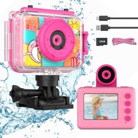 Appareil Photo Enfant Étanche, 1080P Caméra Vidéo d'action sous-Marine Enfant Appareil Photo Selfie Numérique avec Écran 2,0 Pouces Carte TF 32 Go, Cadeau pour Filles Garçons 3-12 Ans, Bleu
