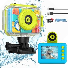 Appareil Photo Enfant Étanche, 1080P Caméra Vidéo d'action sous-Marine Enfant Appareil Photo Selfie Numérique avec Écran 2,0 Pouces Carte TF 32 Go, Cadeau pour Filles Garçons 3-12 Ans, Rose
