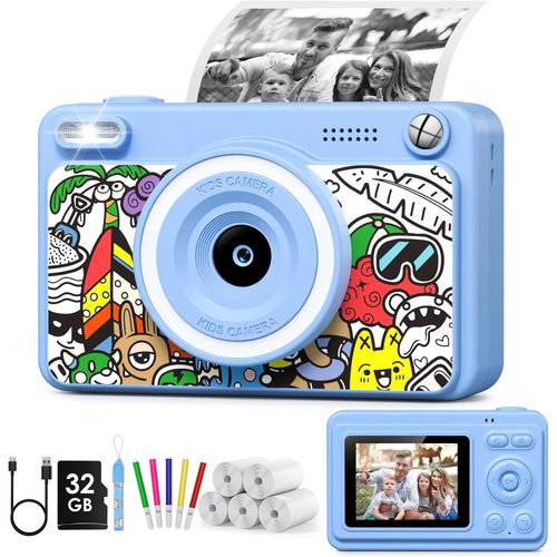 Appareil Photo Instantané, 2.4"" Écran Appareil Photo Enfant avec 32GB & 5 Rouleaux de Papier d'impression, Cadeau pour Enfant Garçons Filles 3-14 Ans