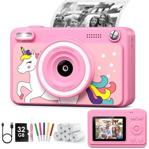 Appareil Photo Instantané, 2.4"" Écran Appareil Photo Enfant avec 32GB & 5 Rouleaux de Papier d'impression, Cadeau pour Enfant Garçons Filles 3-14 Ans