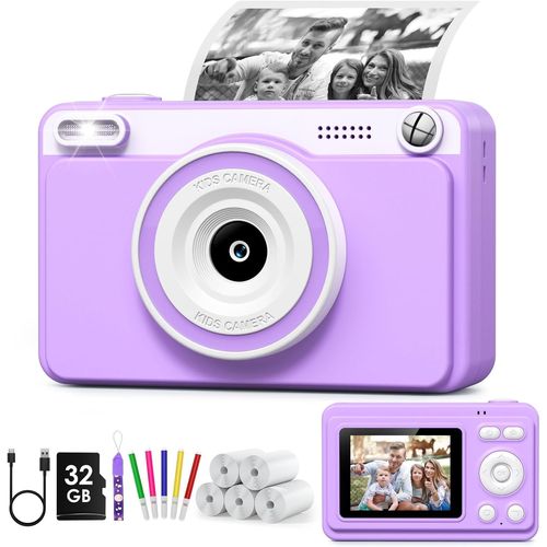 Appareil Photo Instantané, 2.4"" Écran Appareil Photo Enfant avec 32GB & 5 Rouleaux de Papier d'impression, Cadeau pour Enfant Garçons Filles 3-14 Ans