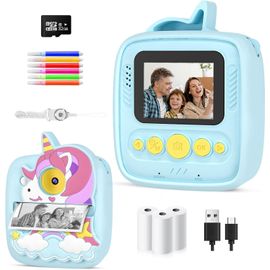 Appareil Photo Instantané Enfants, 1080P HD 48MP Appareil Photo Enfants avec 32GB Carte & Étui Protection en Silicone Unicorn, Cadeaux de Noël Cadeaux d'anniversairepour Garçon Filles 3-12 Ans