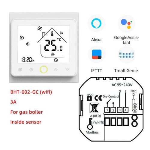 Thermostat intelligent Wifi 3A Controleur de température APP Télécommande pour chaudière à eau/gaz Fonctionne avec Alexa Google Home, GCLW (Wifi) - Blanc