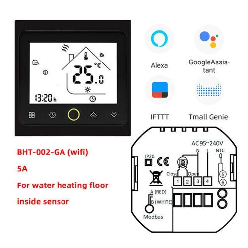 Thermostat intelligent Wifi 3A Controleur de température APP Télécommande pour chaudière à eau/gaz Fonctionne avec Alexa Google Home, GALW (Wifi) - Noir