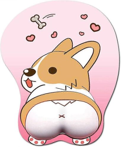 Tapis de souris 3D avec repose-poignet, tapis de souris de jeu ergonomique en gel de silicone doux, tapis de souris animé mignon corgi dog pour ordinateurs portables PC