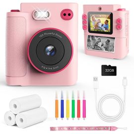 Appareil Photo Instantané Enfant, 1080P HD Appareil Photo Numérique Enfant avec Écran 2,4 & Carte 32 Go, Kids Camera, Cadeaux pour Garçons et Filles de 3 à 12 Ans(Rose)