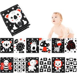 Livre Tissu Bébé,Livre D'eveil Double Face Livre Noir Et Blanc Bébé,Pliable Réutilisable Doux Froissé,Cadeau Pour Naissance Fille Garçon(Lion)