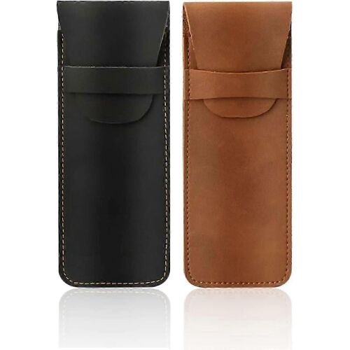 Étui À Stylo 2 Pièces, Étui À Stylo En Cuir Pu, Étui À Stylo Fait À La Main, Étui De Protection Pour Stylos, Appliquer Aux Crayons, Stylos, Stylos À Bille (Noir Et Marron)