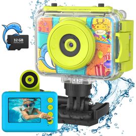 Appareil Photo Enfant Étanche, 1080P HD Caméra Video sous-Marine pour Enfants, Appareil Photo Selfie Numérique avec Carte SD 32G, Appareil Photo Cadeau pour Filles Garçons 3-12 Ans