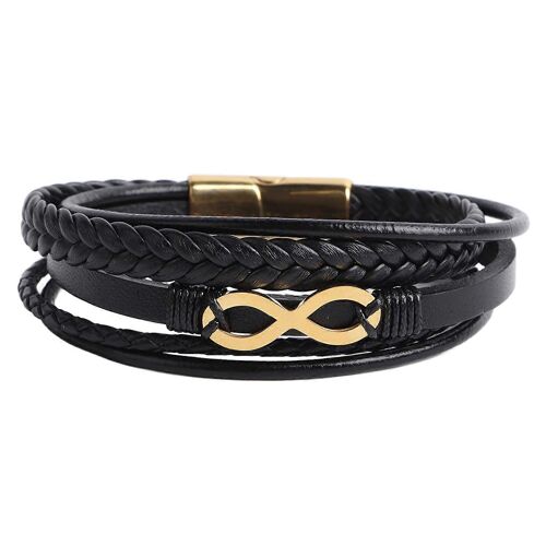 Bracelet Homme Look Simple Boucle Magnétique Bracelet Or Noir Multiples Couches En Cuir Fait À La Main Style Bracelet Tressé