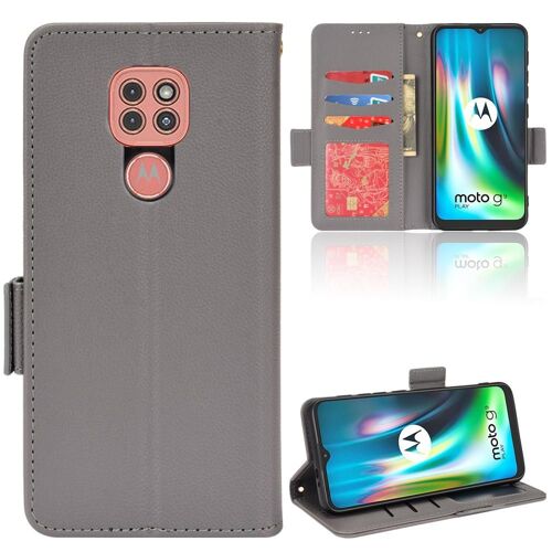 Étui Pour Motorola Moto E7 Plus Portefeuille Cuir Pu Boucle Latérale Magnétique Titulaire De Fentes Pour Cartes - Gris